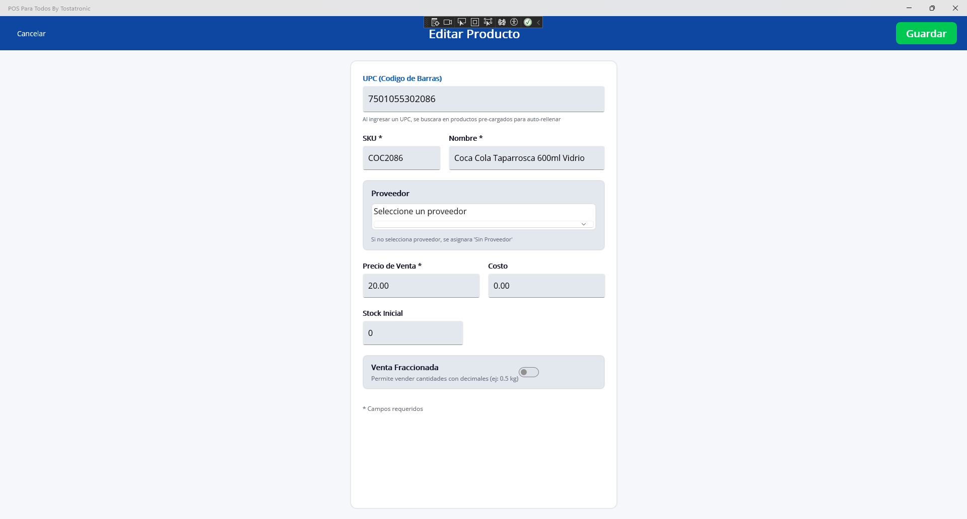 Formulario de Edicion de Producto