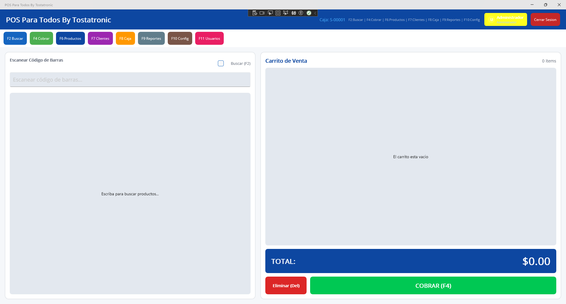 Pantalla Principal de Ventas