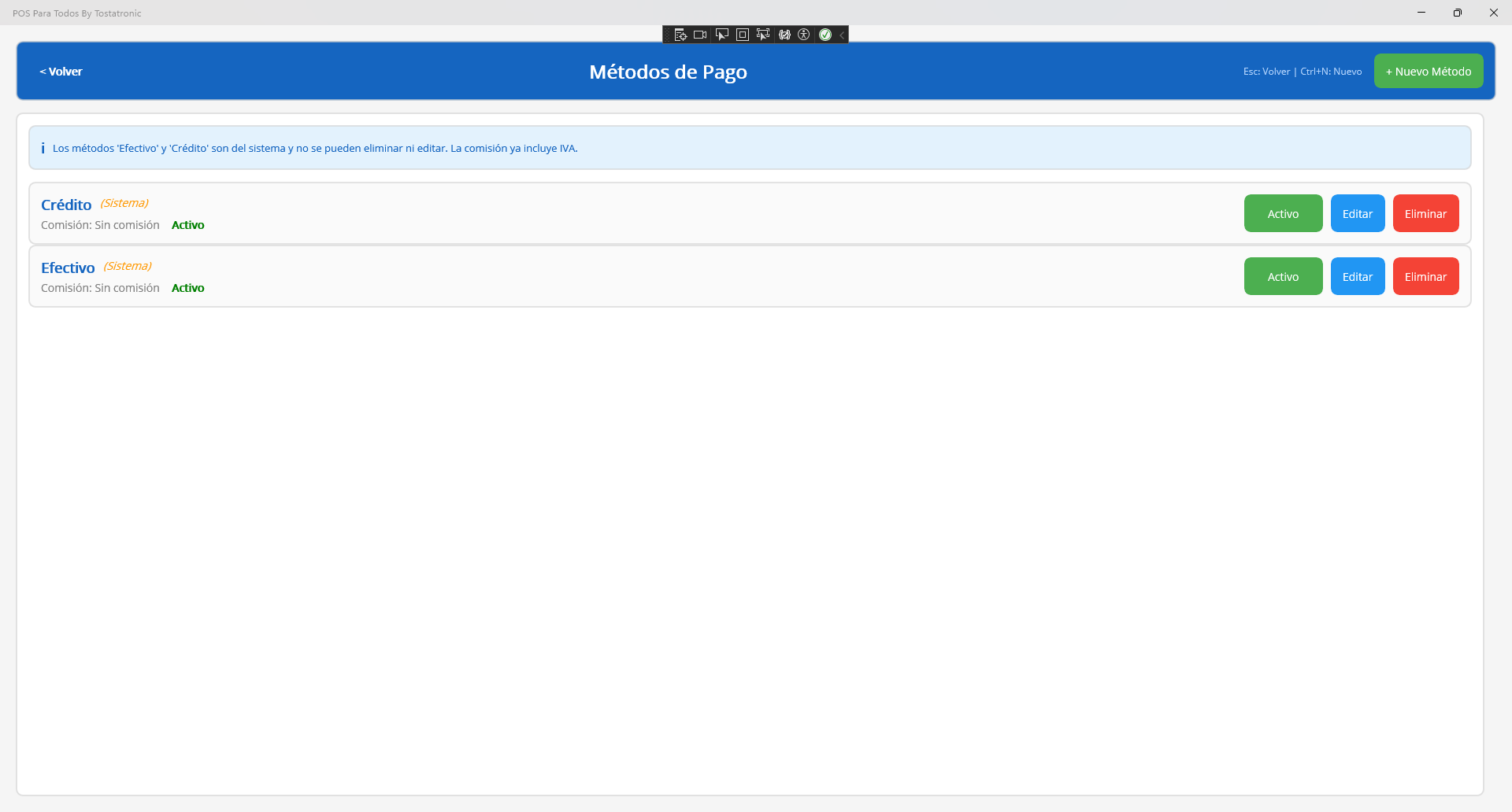 Configuracion de Metodos de Pago